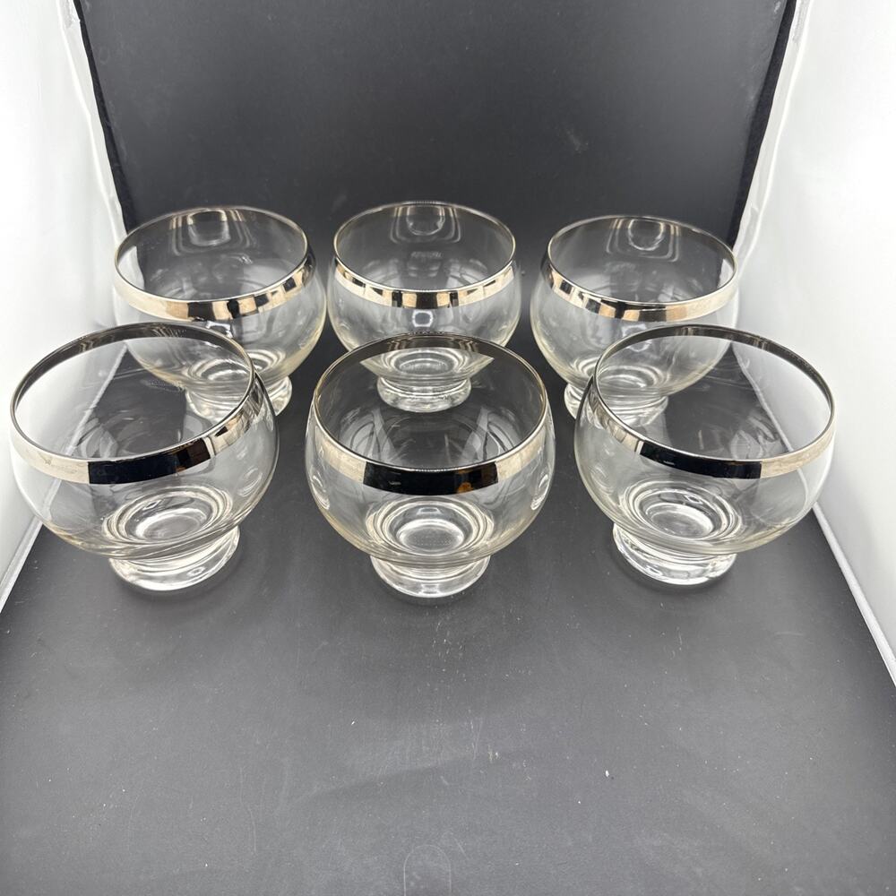 5 Dorothy Thorpe Silver Band Trim Footed Cocktail Glasses MCM Barware Vintage